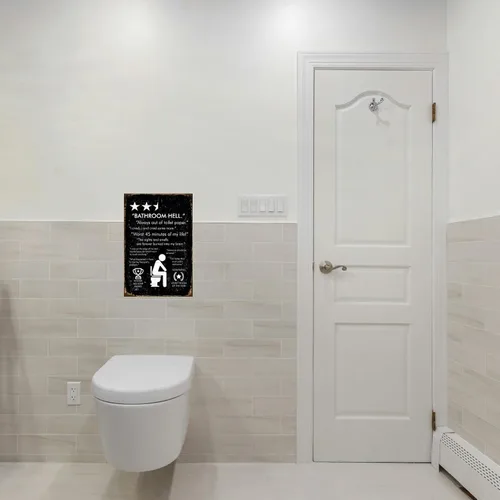 Vista 7 de Cartel de metal retro divertido para el baño, cartel de metal con texto en inglés "Hell Out of Toilet Paper", decoración artística de pared