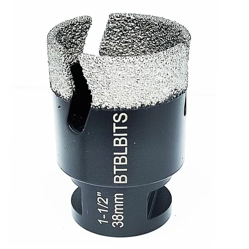 Vista 5 de Broca de núcleo de diamante seco de 1-1/2 pulgadas para azulejos de 1.496 in, adaptador de vástago hexagonal de 3/8 pulgadas, rosca 5/8-11