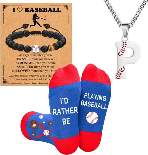 Vista 13 de Juego de regalos de béisbol, collar de fútbol con letras A-Z para hombres, calcetines de béisbol y pulseras de béisbol para amantes del béisbol