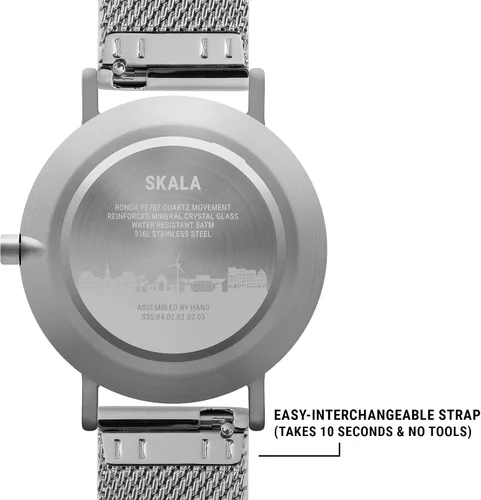 Vista 4 de Larsen & Eriksen Skala Reloj de pulsera analógico minimalista de cuarzo 1.378in Resistencia al agua 5 ATM Diseño danés Montado a mano Plata