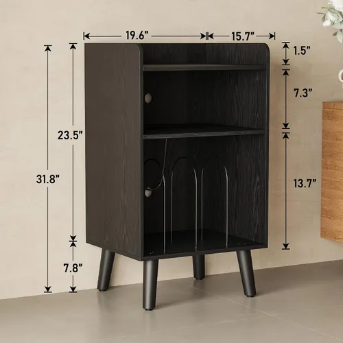 Vista 2 de Soporte para tocadiscos, plataforma giratoria con almacenamiento de discos y estación de carga y puertos USB, mesa para tocadiscos con divisor