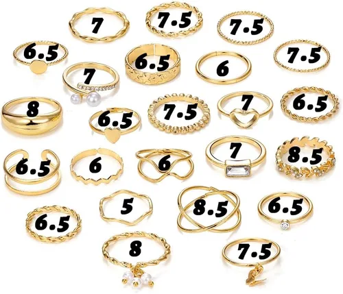 Vista 6 de IFKM Juego de 51 anillos dorados para nudillos para mujeres y niñas, vintage, apilables, anillos midi, delicados, circonita cúbica, cristal, simple