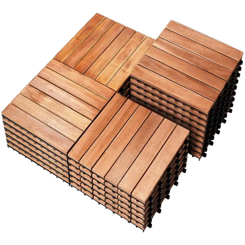 Vista 42 de PrimeZone - 9 azulejos entrelazados de madera de acacia sólida para terraza, patio, 12 x 12 pulgadas, impermeables, para interiores y exteriores