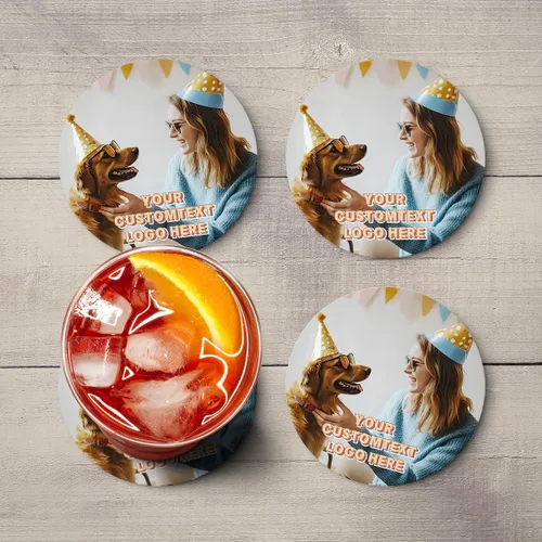 Vista 5 de Juego de 100 posavasos personalizados de cartón absorbente de 4 x 4 pulgadas de grosor, impresión personalizada a todo color, ideal para promoción