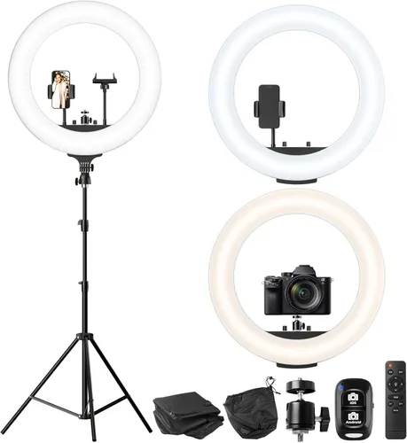 Vista 7 de UBeesize - Luz en forma de anillo de 12 pulgadas con soporte, luz en forma de anillo para selfies con soporte de trípode extensible de 50" y soporte
