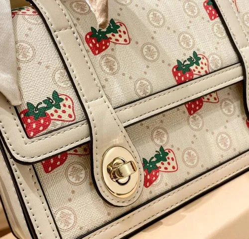 Vista 5 de MMKJHNBHQ Bolso pequeño blanco para mujer bolso cuadrado con doble asa superior estampado de fresa y correa de hombro desmontable Mibaise1