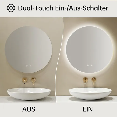 Vista 4 de Bathroom Mirror with Lighting, 50 x 50 cm, Round LED Bathroom Mirror with Anti-Fog, Dimmable, 3 Light Colours, Adjustable, Shatterproof Bathroom