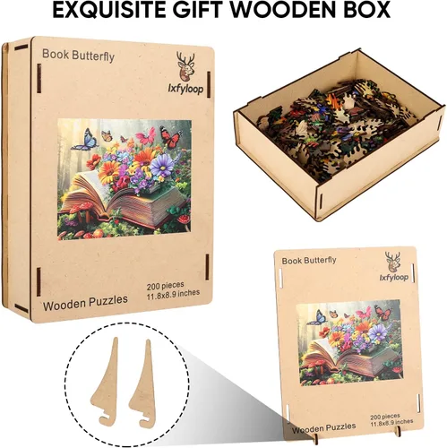 Vista 7 de Ixfyloop Rompecabezas de Madera con Libro de Mariposas para Adultos, Rompecabezas Mágicos de Flores Silvestres Coloridas, Juguetes de Madera