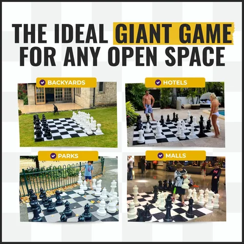 Vista 3 de MegaChess Juego de ajedrez gigante con rey de 25 pulgadas de alto, un juego de ajedrez grande para familias que buscan juegos gigantes al aire libre