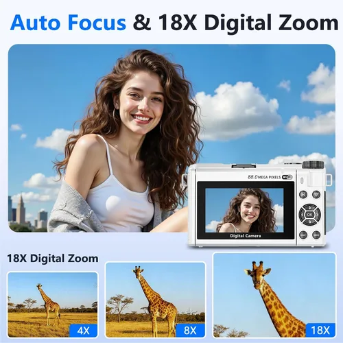 Vista 3 de Cámara digital 8K para fotografía, cámara de vlogging de 88MP para YouTube Blanco