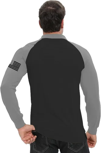 Vista 5 de H HYFOL Polo de manga larga para hombre, diseño gráfico elástico, casual, patriótico, raglán, golf, polos para hombres