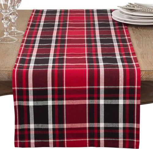 Vista 3 de Saro Lifestyle Buffalo - Camino de mesa de algodón a cuadros, rojo, 16 x 72 pulgadas