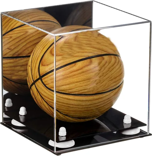 Vista 94 de Better Display Cases Mini acrílico - Miniatura (no tamaño completo) Baloncesto vitrina con elevadores negros y espejo (A015-BR)