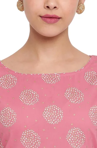 Vista 7 de Janasya Kurta de algodón para mujer india, Rosado