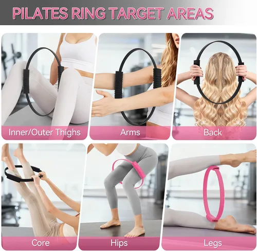 Vista 6 de Anillo de pilates, círculo mágico de silicona de 13.5 pulgadas con doble agarre, ligero y duradero, equipo de ejercicio de resistencia flexible