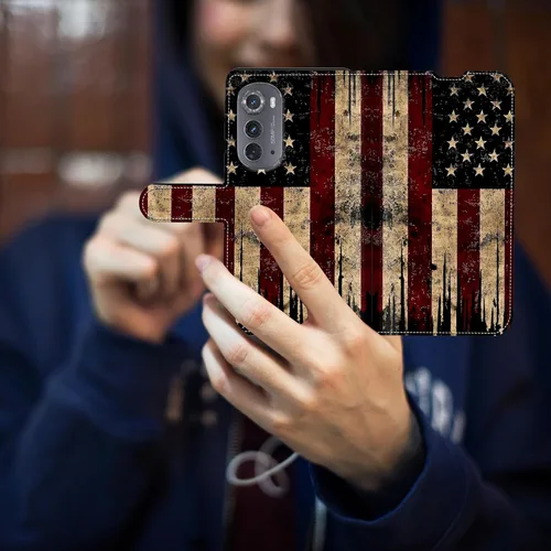 Vista 5 de Funda para Motorola Edge 2022 con protector de pantalla, soporte y tarjetero y correa para la muñeca, funda magnética para Moto Edge 2022 5G UW