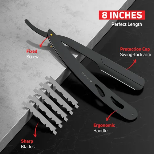 Vista 6 de Suvorna Juego de barba y bigote prémium con tijeras de barba para hombres, maquinilla de afeitar recta con cuchillas, tijeras faciales