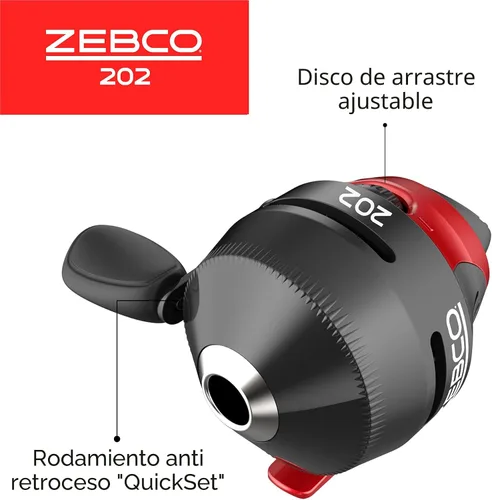 Vista 4 de Zebco 202 Spincast Reel and Fishing Rod Combo, Right-Hand Retrieve, Pre-Spooled with 10-Pound Line