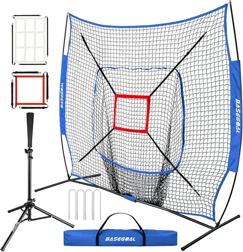 Vista 12 de BaseGoal Red de práctica de sóftbol de béisbol de 7 x 7 pies, respaldo de béisbol, con camiseta de bateo, para golpear lanzar, batear, atrapar