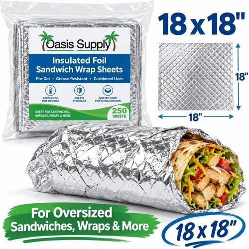 Vista 14 de Oasis Supply, Hojas aisladas precortadas para sándwich - Resistente a la grasa, para alimentos calientes, 100 unidades, 10 3/4 x 14 pulgadas