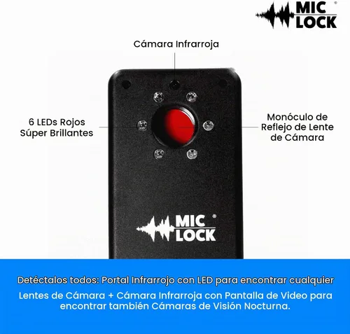Vista 3 de Mic-Lock Camera Finder Pro - Detector de cámara oculta antiespía con infrarrojos (IR) - Asegura tu espacio (negro)