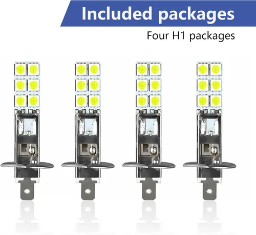 Vista 4 de 4 lámparas antiniebla LED H1 para automóvil, 2.4 pulgadas x 0.4 pulgadas, metal súper brillante 12SMD-5050 chip Plug and Play, bombillas LED de haz
