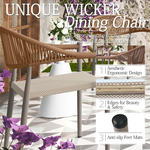 Vista 9 de TWT Juego de 4 sillas de patio, sillas de comedor apilables para todo tipo de clima, muebles de jardín de textileno transpirable para terraza