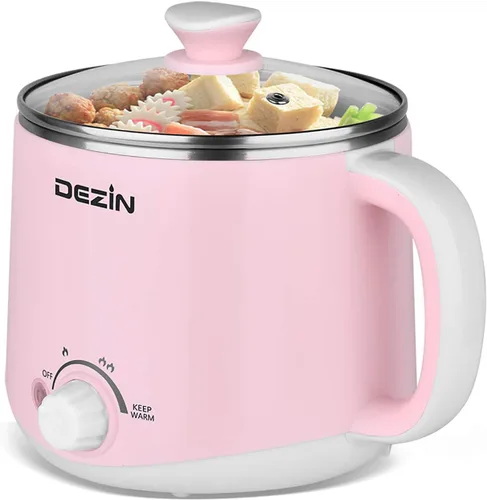 Vista 12 de Dezin - Olla caliente eléctrica, cocina rápida de fideos, mini olla de acero inoxidable perfecta para ramen, huevos, pasta, bolas de masa hervida