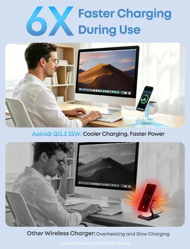 Vista 3 de Aeinidi Estación de carga rápida inalámbrica 3 en 1 de 25 W para cargador MagSafe de Apple Azul (IceBlue)