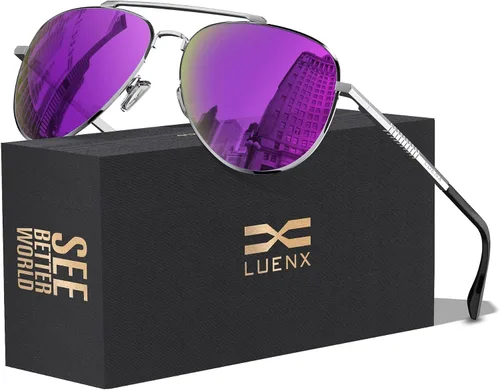 Vista 20 de LUENX, Aviator - Gafas de sol polarizadas, para hombres y mujeres, protección UV 400, con funda 60MM