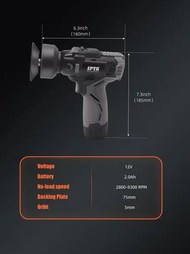 Vista 5 de SPTA 12V Kit de herramientas de pulido rotativo para auto inalámbrico, pulidora de doble acción con taladro inalámbrico, velocidad variable, batería