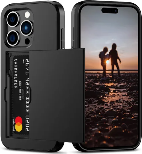 Vista 29 de Nvollnoe Compatible con iPhone 15 Funda con ranura para tarjetas, resistente, protectora de doble capa, a prueba de golpes, ranura oculta