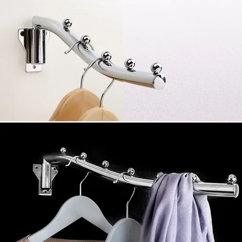 Vista 4 de Perchero plegable montado en la pared, colgador de ropa plegable de acero inoxidable, ganchos de ropa con soporte de brazo oscilante que ahorra