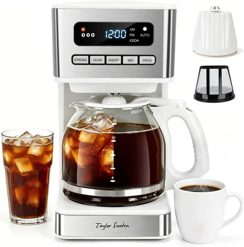 Vista 11 de Taylor Swoden Cafeteras programables de 12 tazas, cafetera para café caliente y café helado, 4 niveles de intensidad de preparación, pantalla LED