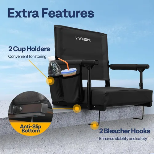 Vista 3 de VIVOHOME Stadium Seats with Back Support, Bleacher Chair for Sports Events Foldable, Easy To Carry, Adjustable Length Shoulder Strap, Two Cup
