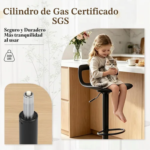 Vista 3 de NOBPEINT Taburete de bar giratorio ajustable con elevación de aire cromado contemporáneo, juego de 4, negro
