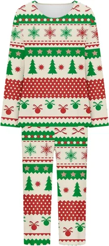 Vista 4 de Comigeewa Conjunto de chándal de dos piezas para mujer, conjunto de pantalones capris de manga larga estampado navideño traje deportivo