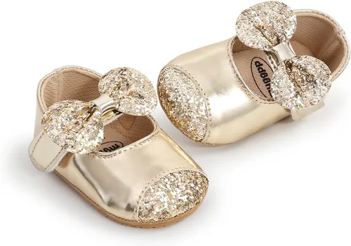 Vista 6 de Zapatos planos Mary Jane para bebé con diadema de lazo, vestido de princesa floral para bebé, suela suave, zapatos de cuna antideslizantes