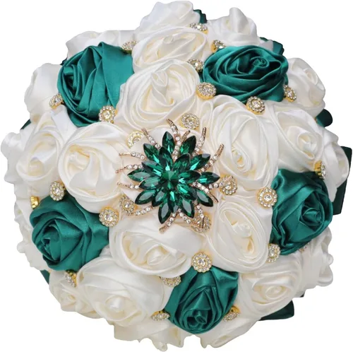 Vista 20 de Ramo de Boda Nupcial Rosa Rubor y Marfil con Broche Dorado Brillante con Diamantes de Imitación para Novia Dama de Honor Quinceañera Ramo de Flores