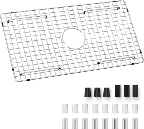 Vista 10 de Rejilla de fregadero de 18" x 12-1/2", rejillas de fregadero de acero inoxidable para la parte inferior de fregaderos de cocina, drenaje centrado