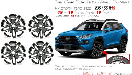 Vista 2 de Nuevo juego de llantas de aleación de 19 pulgadas y 19 x 7.5 pulgadas para Toyota RAV4 2019-2024 Llanta de repuesto de diseño OEM Acabado negro