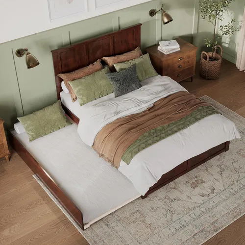 Vista 5 de AFI, Madison - Cama de plataforma Queen con pie de cama y cama nido Twin XL, nogal Nuez