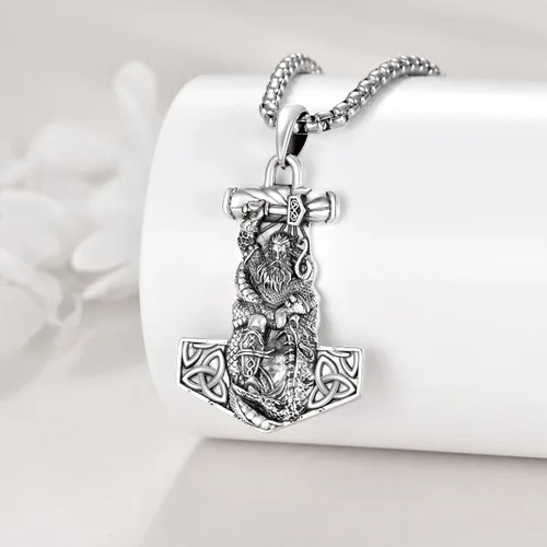 Vista 2 de YFN Collar vikingo de plata de ley con colgante de talismán nórdico Vegvisir, joyería vikinga, regalo gótico de bruja para mujeres y hombres