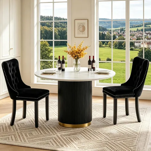 Vista 20 de SSLine 41.3 in Round Sintered Stone Dining Table for 4 Fluted Pedestal Base
