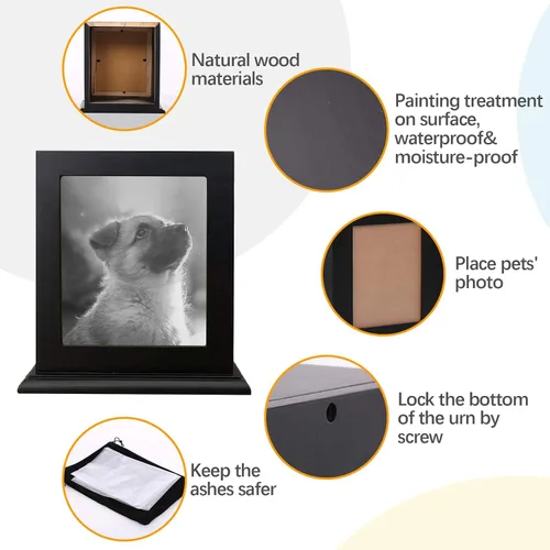 Vista 6 de Urna conmemorativa de madera para cenizas, marco de fotos, caja de recuerdo para gatos y perros, suministros de ataúdes funerarios, urnas