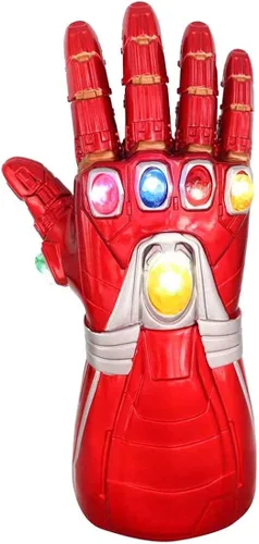 Vista 7 de LED Light Up Infinity Gauntlet Iron Man Gloves with Not Removable Magnet Infinity Stones Batteries - Red Adults and K.ids