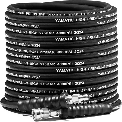 Vista 10 de YAMATIC Manguera de lavadora a presión de 3/8" 50 pies con conector rápido giratorio de acero inoxidable, 4000 PSI calibre comercial con trenzado