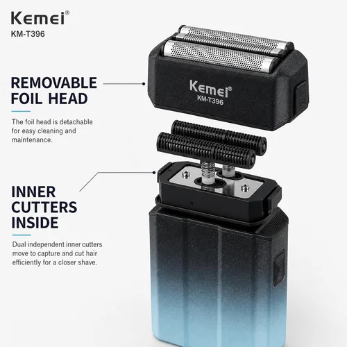 Vista 5 de Kemei KM-T396 - Afeitadora eléctrica para hombres con 3 cuchillas flotantes, afeitadora eléctrica inalámbrica recargable de 7500 RPM para hombre