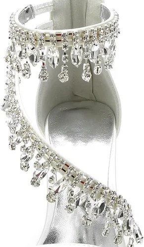 Vista 5 de Hyinlays Sandalias de tacón alto de cristal grueso para mujer, con correa de tobillo, zapatos de boda, baile de graduación, zapatos de noche