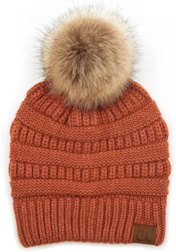Vista 50 de Gorro unisex liso con pompón y ribete (HAT-43) de C.C Hatsandscarf Exclusives Marfil